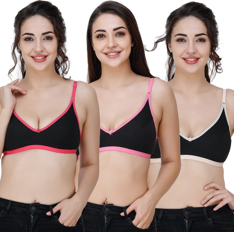 Pack of 3 Women Full Coverage Non Padded Bra  (Pink, Beige)