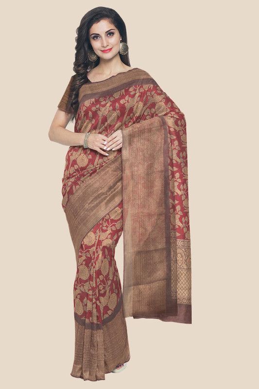 Floral Print Bollywood Silk Blend Saree  (Maroon)
