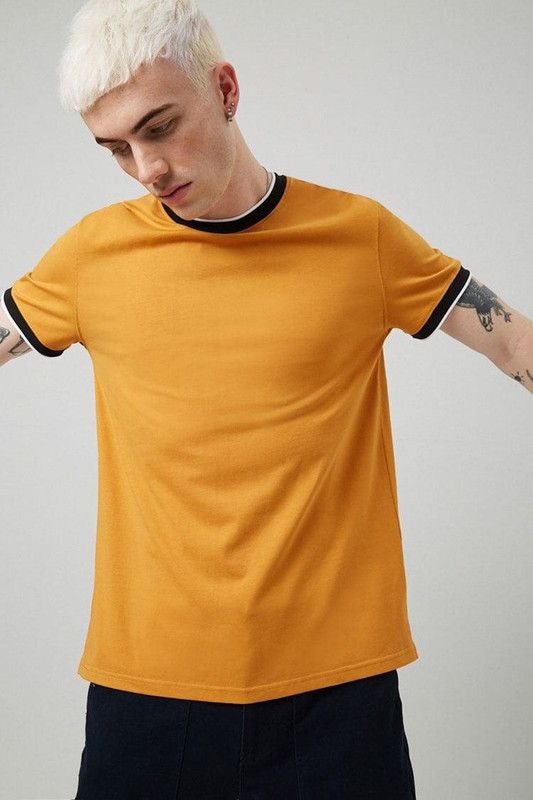 Couple Solid Round Neck Cotton Blend Orange T-Shirt