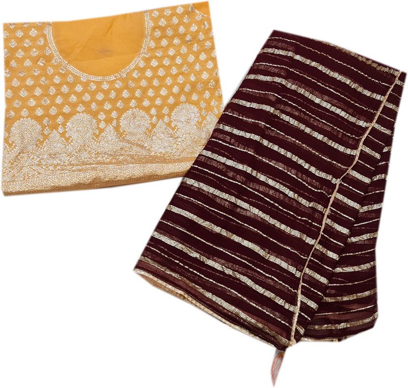 Striped, Woven, Solid/Plain Bollywood Viscose Rayon, Georgette Saree  (Brown, Orange)