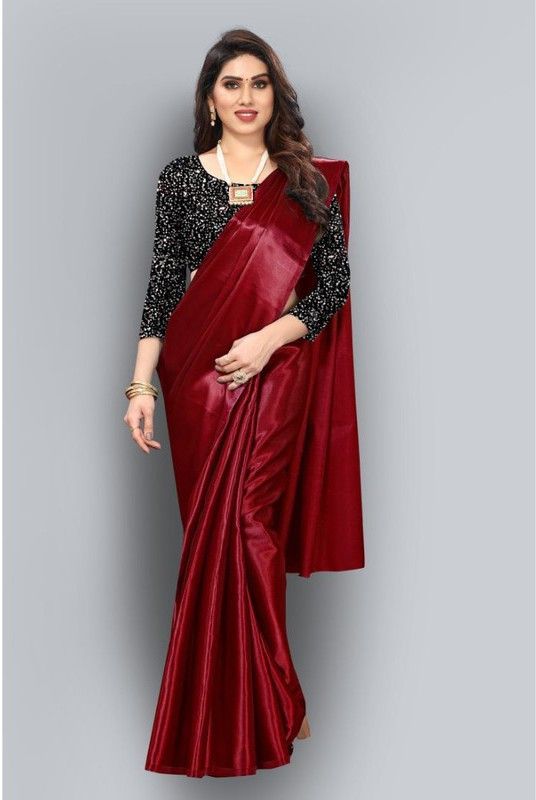 Solid/Plain Bhagalpuri Satin Saree  (Multicolor)