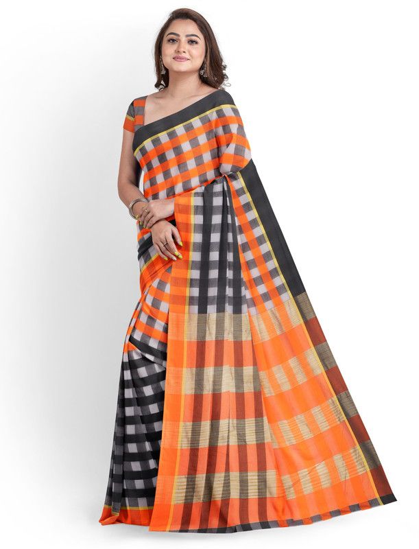 Checkered Daily Wear Cotton Blend, Art Silk Saree  (Multicolor)