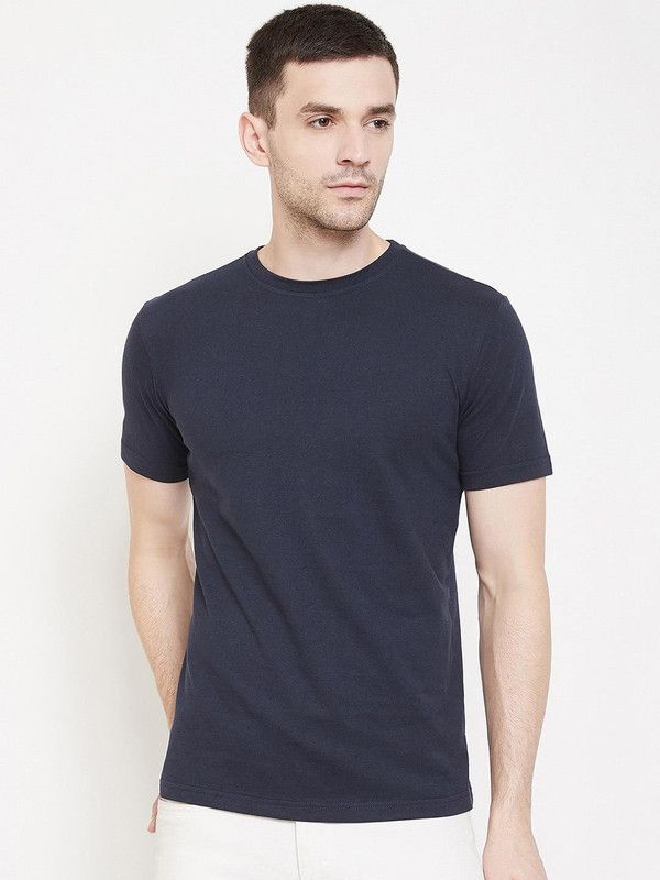 Olive green round neck half sleeves Solid Tshirt Men Solid Round Neck Pure Cotton Dark Blue T-Shirt