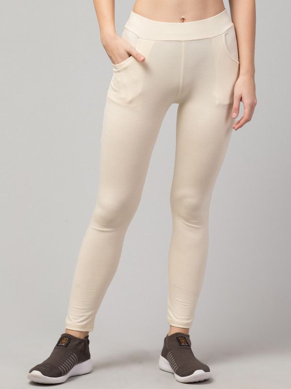 VERMA CREATION Footed Ethnic Wear Legging  (White, Solid)