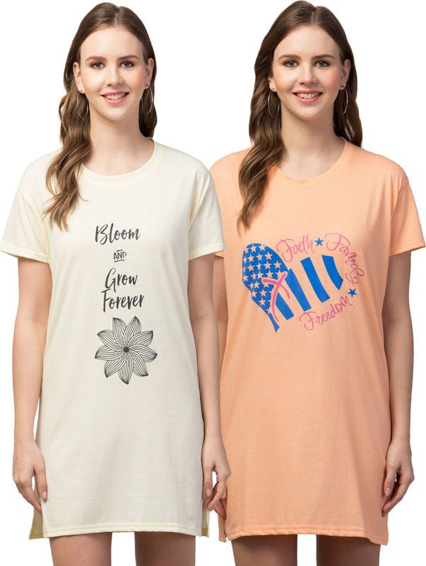 Pack of 2 Women Nighty  (Beige, Orange)