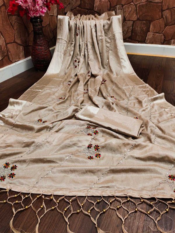 Bollywood Art Silk, Silk Blend Saree  (Beige)