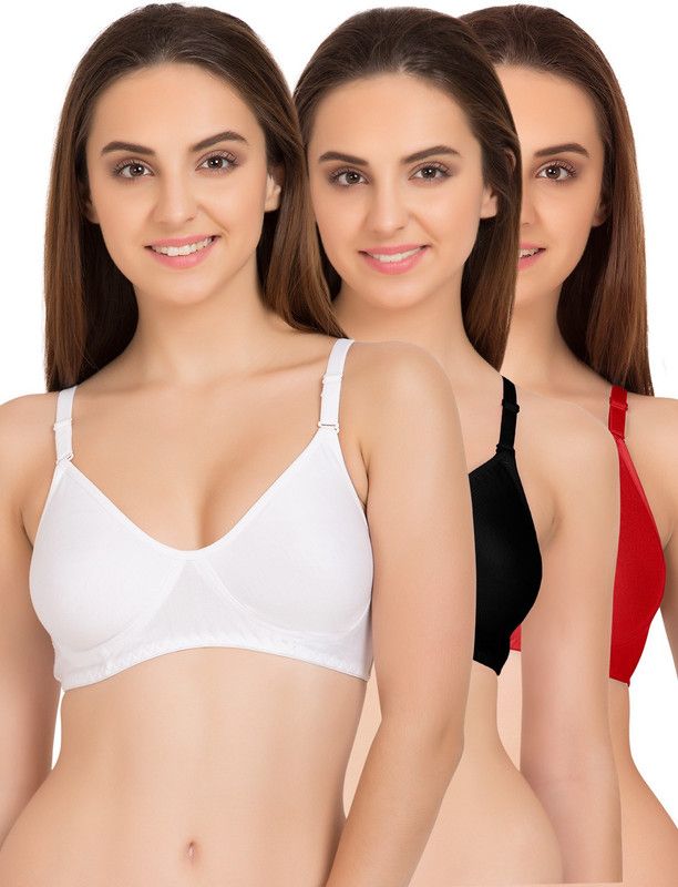 Pack of 3 Women T-Shirt Non Padded Bra  (Red, White, Black)