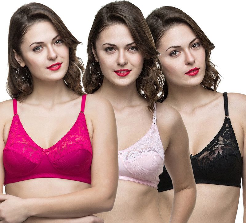 Pack of 3 Women Full Coverage Non Padded Bra  (Pink, Pink, Black)