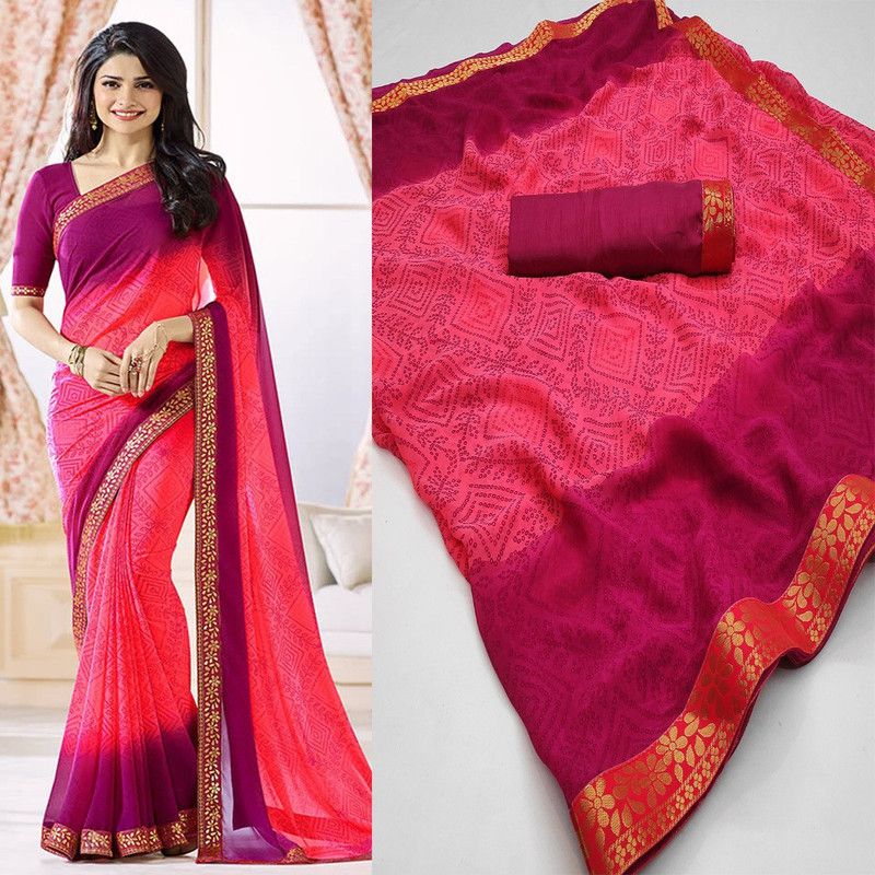 Printed, Self Design, Embellished, Floral Print Bollywood Georgette Saree  (Magenta)