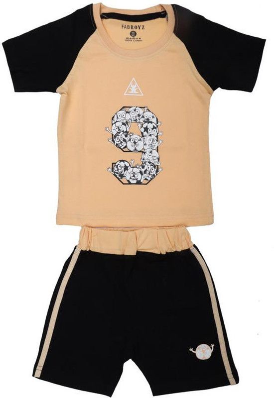 Boys Casual T-shirt Shorts  (Beige)