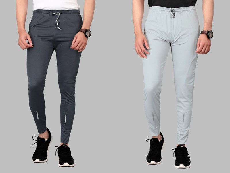 Pack of 2 Men Solid Grey, Silver Track Pants