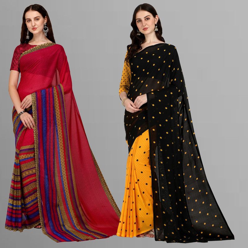 Printed Daily Wear Georgette Saree  (Pack of 2, Multicolor, Yellow)