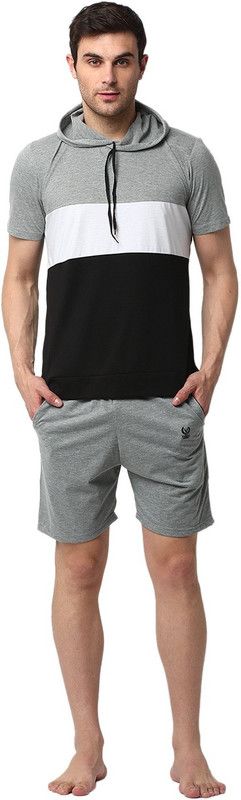 Men Top & Shorts Set Silver, Silver Colorblock