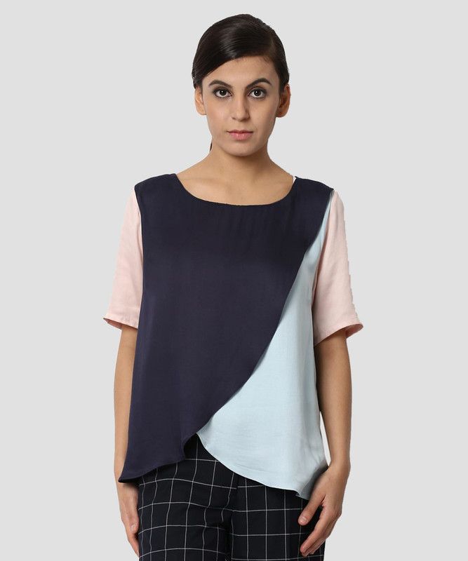 Formal Regular Sleeves Solid Women Dark Blue Top