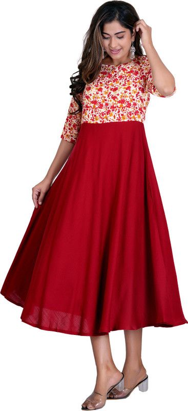 Women Floral Print Kurta  (Maroon)