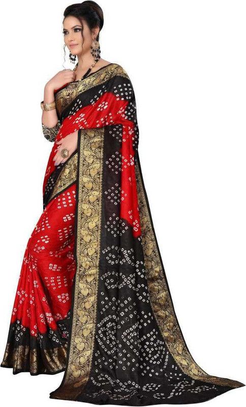 Woven Bandhani Art Silk Saree  (Black)