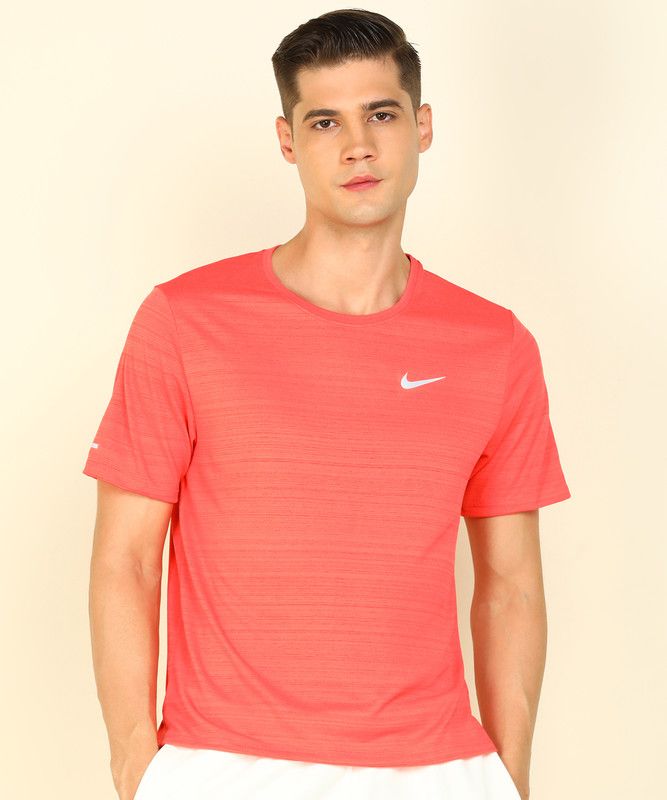 Dri-FIT Men Self Design Round Neck Polyester Orange T-Shirt