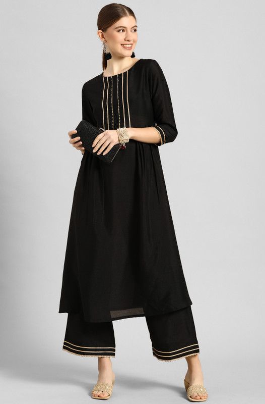 Women Kurta and Palazzo Set Poly Silk