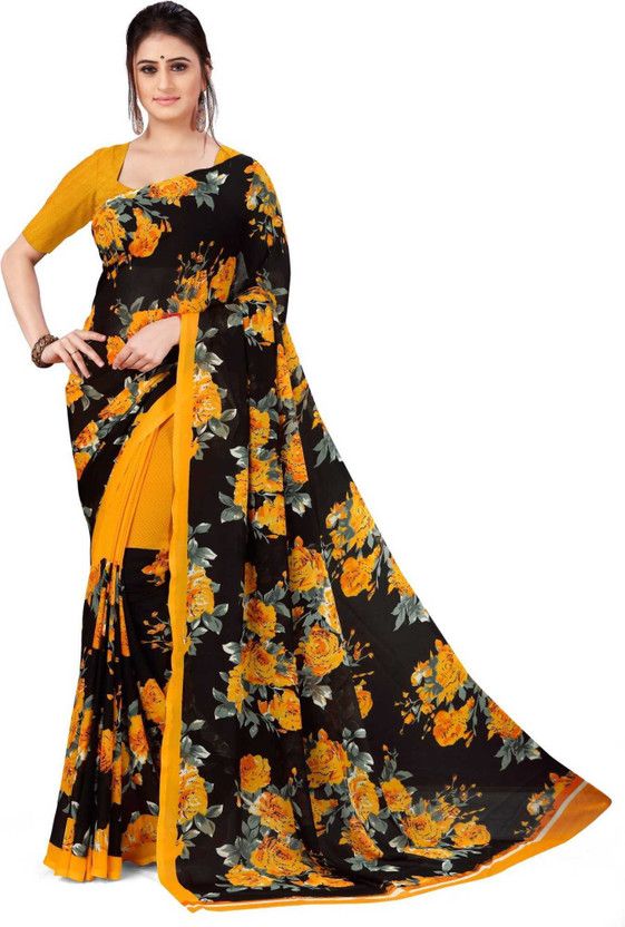 Digital Print Daily Wear Georgette Saree  (Yellow)