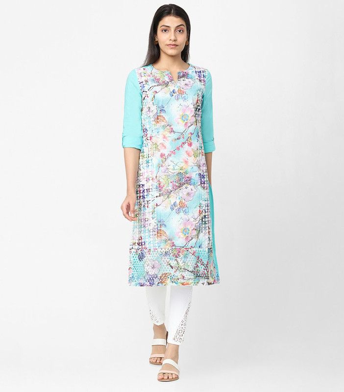 Women Chikan Embroidery Pure Cotton Straight Kurta  (Green)