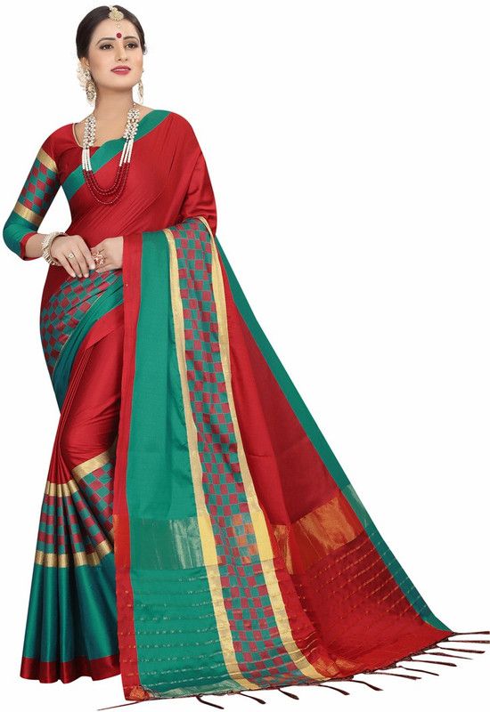 Embellished Banarasi Silk Blend Saree  (Maroon)