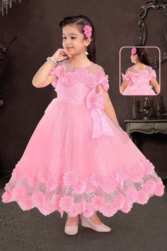 Dora Girls Maxi/Full Length Party Dress  (Pink, Sleeveless)