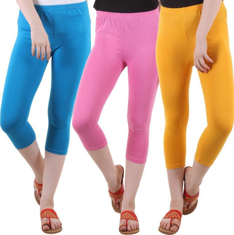 Women Light Blue, Pink, Yellow Capri