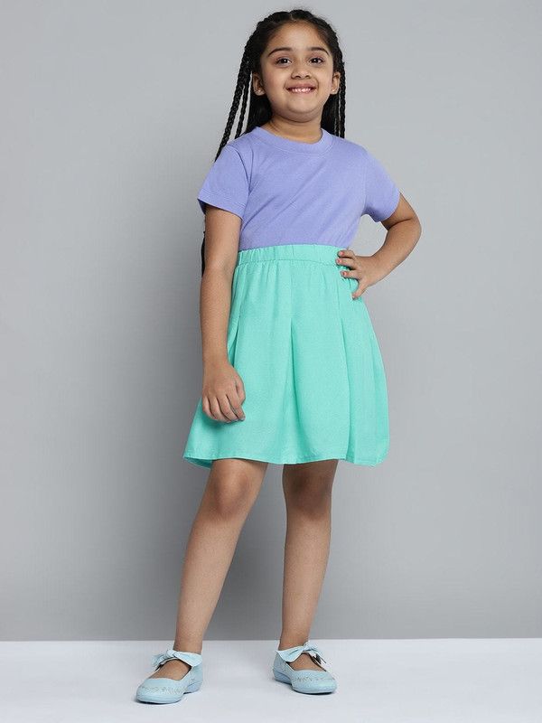 Baby Girls Casual T-shirt Skirt  (Purple)