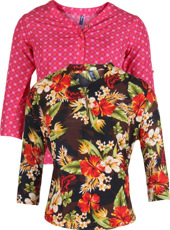 Pack of 2 Casual Regular Sleeves Printed Women Brown, Pink Top