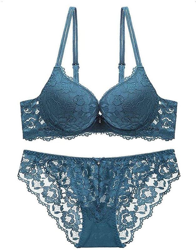 Bra & Panty Set Solid Dark Green Lingerie Set