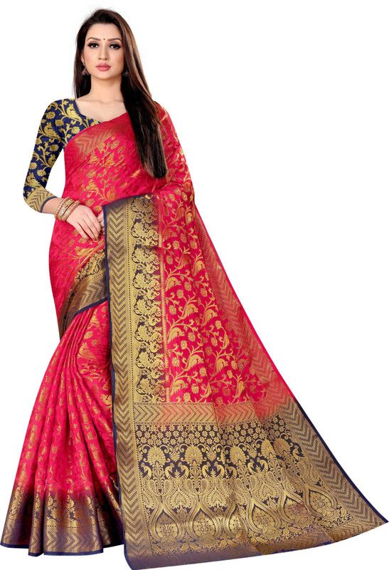 Solid/Plain Banarasi Nylon Saree  (Red)