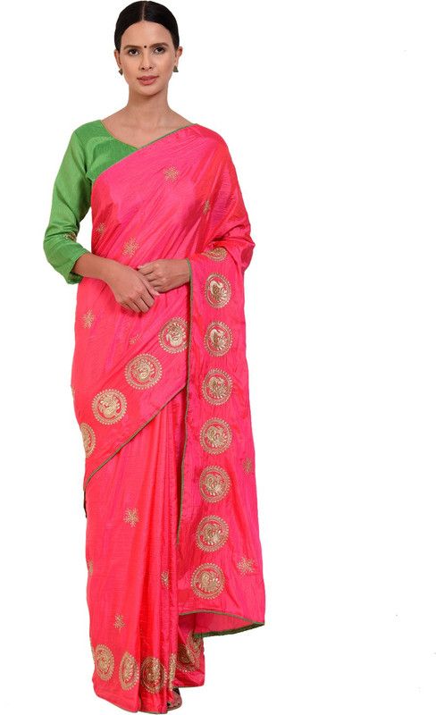 Solid Fashion Silk Blend Saree  (Pink)