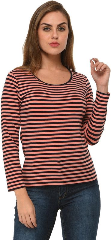 Casual Regular Sleeves Striped Women Dark Blue, Pink Top