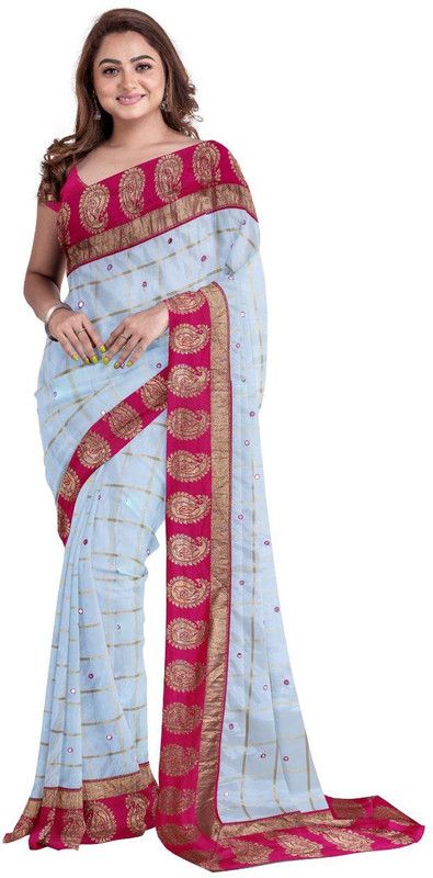Embroidered Daily Wear Silk Blend Saree  (White, Pink)