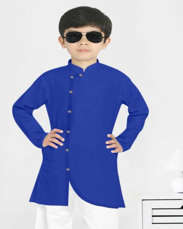 Boys Self Design Kurta  (Dark Blue)