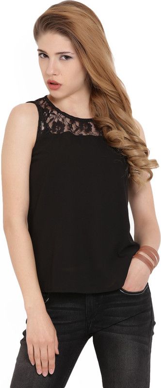 Formal Sleeveless Embroidered Women Black Top