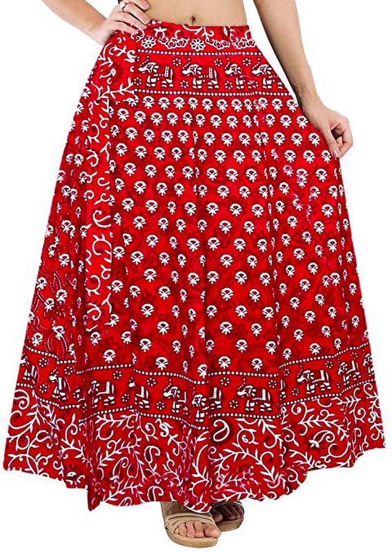 Women Printed Wrap Around Red Skirt