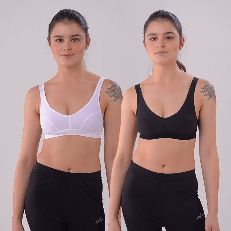 Pack of 2 Women Sports Non Padded Bra  (White, Black)