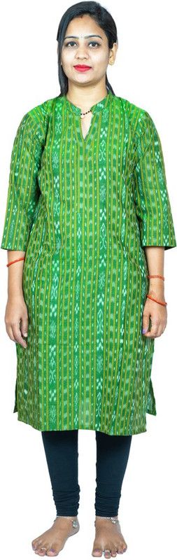 Women Woven Design Pure Cotton A-line Kurta  (Light Green)