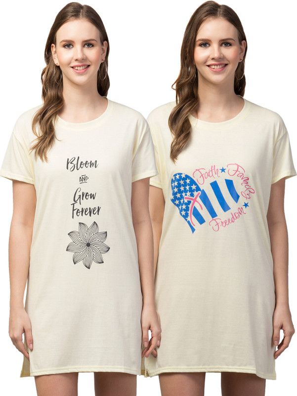 Pack of 2 Women Nightshirts  (Beige)