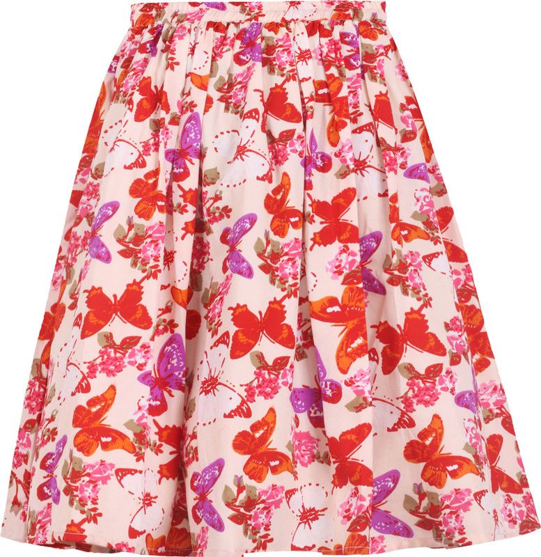 Girls Floral Print Gathered Multicolor Skirt