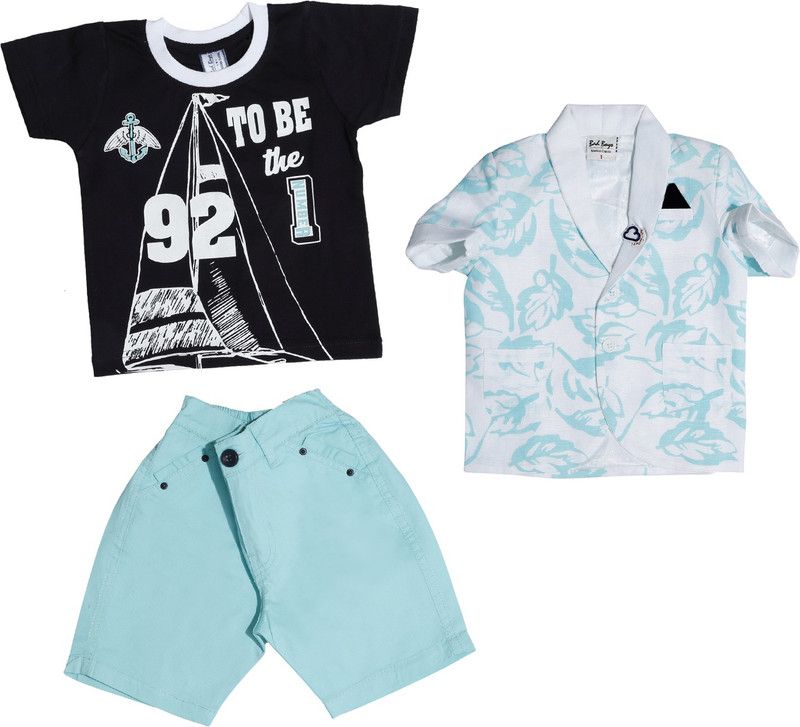 Boys Party(Festive) Jacket T-shirt, Shorts  (Blue)