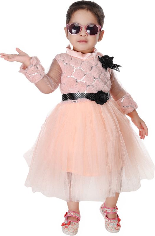Baby Girls Midi/Knee Length Party Dress  (Orange, Full Sleeve)