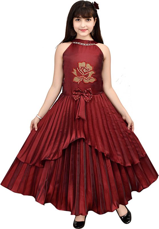 Barbie Girls Maxi/Full Length Party Dress  (Red, Half Sleeve)