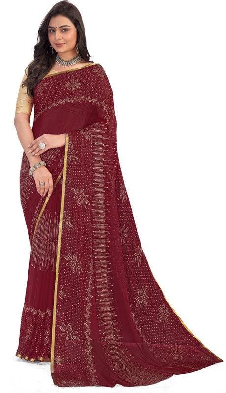 Floral Print Daily Wear Chiffon Saree  (Maroon)