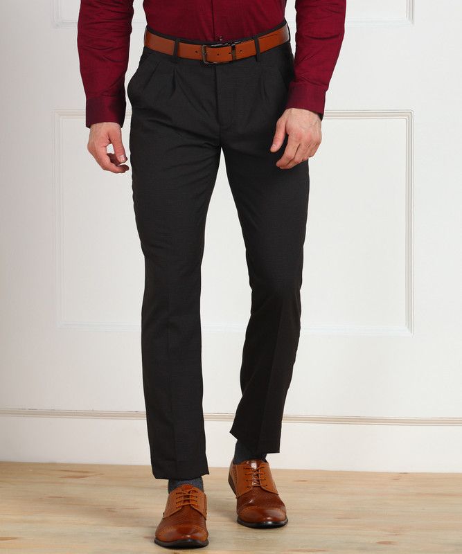 Men Slim Fit Brown, Black Viscose Rayon Trousers