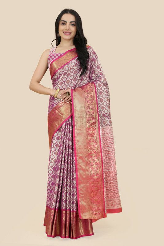 Woven Banarasi Tussar Silk Saree  (Purple)