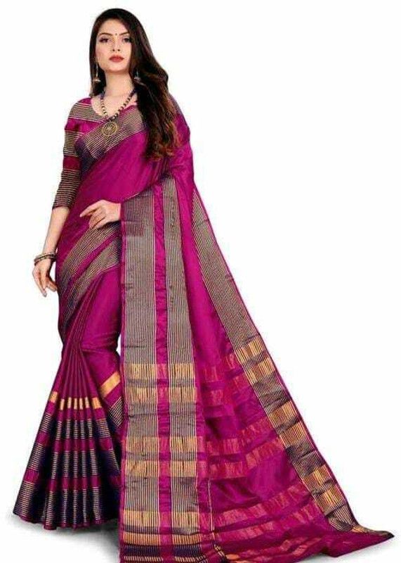 Temple Border Maheshwari Cotton Silk Saree  (Pink)