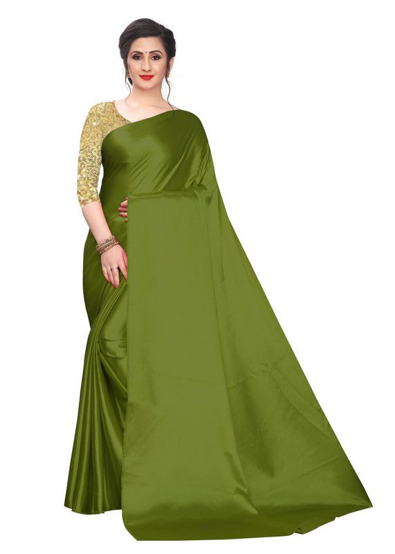 Solid Bollywood Satin Saree  (Green)