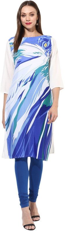 Women Abstract Kurta  (Blue, White)
